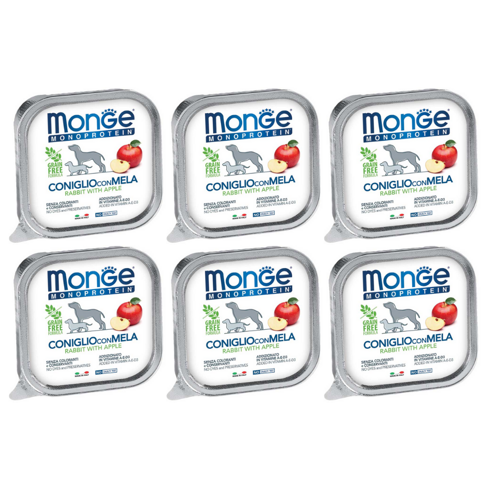 MONGE MONOPROTEIN Grain Free Adult, iepure si Mar, Bax Hrana Umeda Monoproteica, Fara Cereale, Caine (pateu) 6x150g