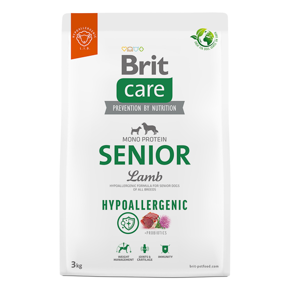 BRIT CARE Hypoallergenic Senior, cu Miel, Hrană Uscata Hipoalergenica, Monoproteica, pentru Câini Vârstnici, 3kg