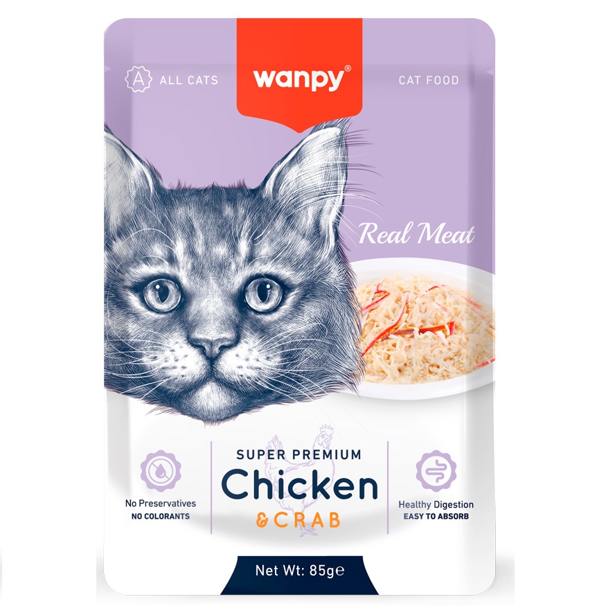WANPY Fillet Chicken & Codfish in Jelly, 85 g - Hrana Umeda Superpremium pentru Pisici, File de Pui si Cod in Aspic