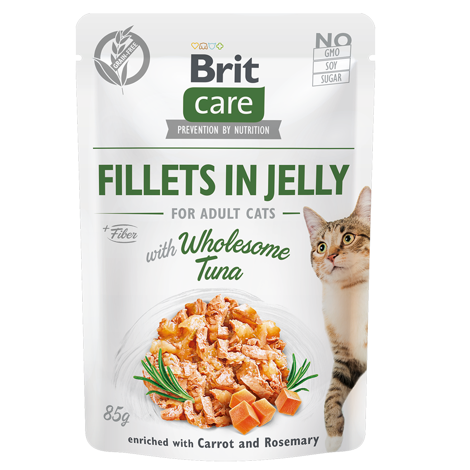 BRIT CARE Fillets in Jelly, cu Ton, Plic Hrana Umeda, Fara Cereale,  Pisici (file in aspic) 85g