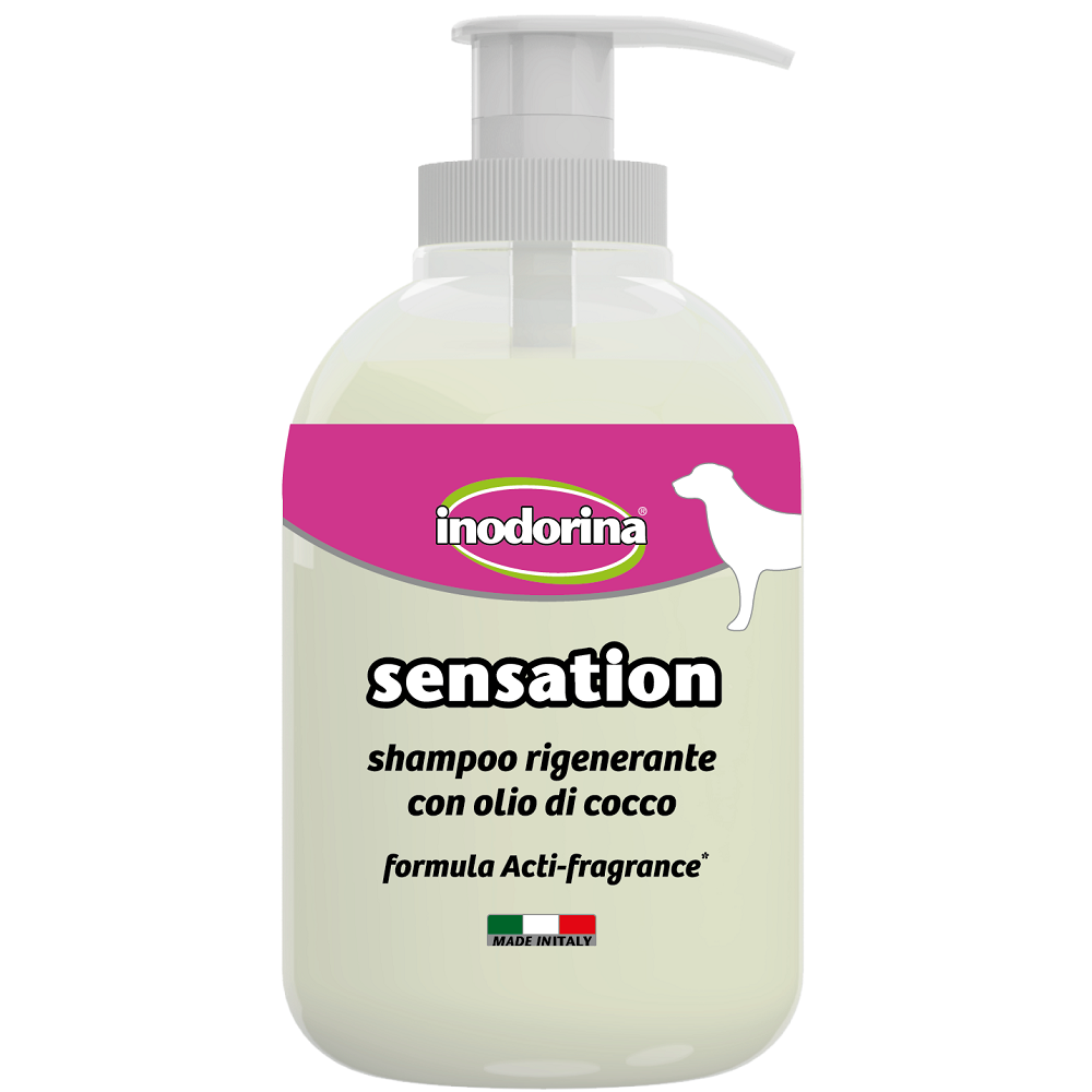 INODORINA Sensation Sampon Regenerant Pentru Caini, cu Ulei de Cocos, Orice Tip de Blana, 300ml
