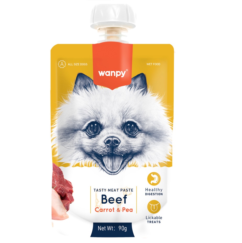 WANPY Tasty Meat Paste Beef, Carrot & Pea, 90 g – Recompensa pentru Caini, Pasta Cremoasa Superpremium cu Vita, Morcov, Mazare si Vitamine Esentiale