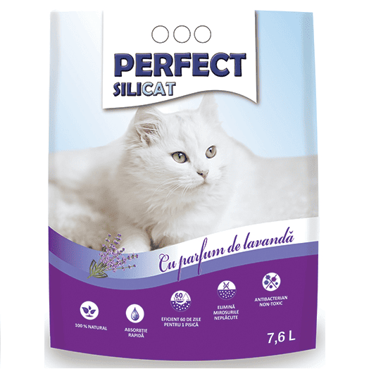 PERFECT Silicat Lavandă 7.6 L | Așternut Igienic Superabsorbant pentru Pisici | Miros Plăcut și Efect Antibacterian