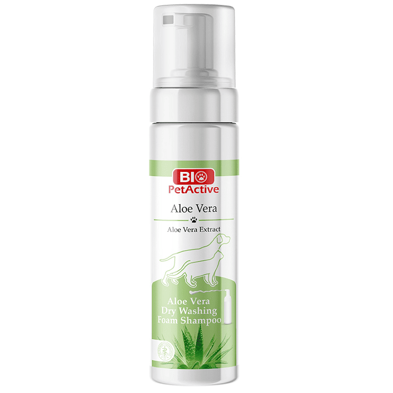 BIO PetActive Aloe Vera Dry Washing Foam Shampoo 200 ml | Sampon Spuma pentru Curatare fara Apa la Caini si Pisici | Hidratare, Improspatare si Ingrijire Delicata