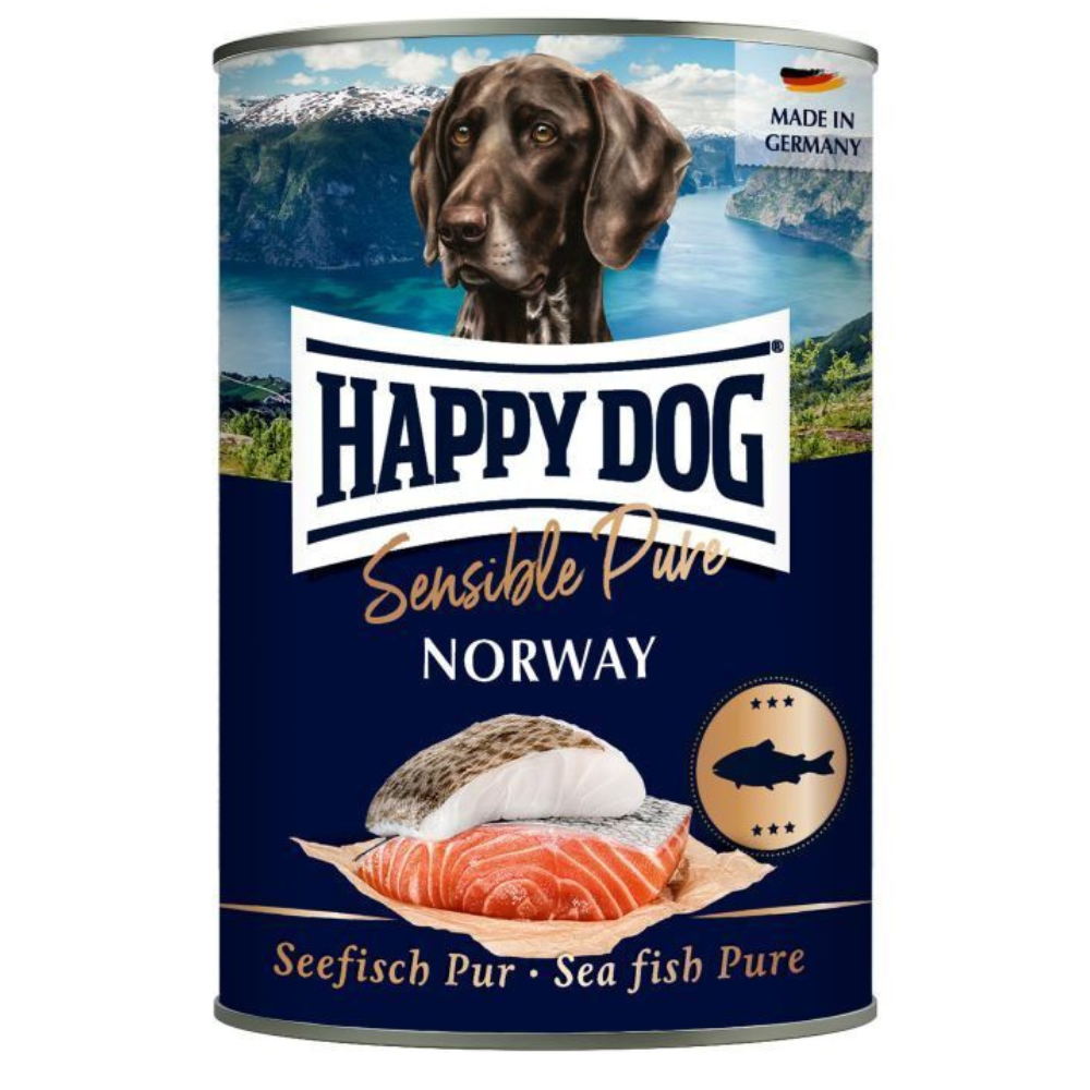 HAPPY DOG Sensible Pure Norway – Conserva Hrană Umedă Monoproteică fără Cereale pentru Câini Adulți, cu 100% Peste Oceanic, 400 g