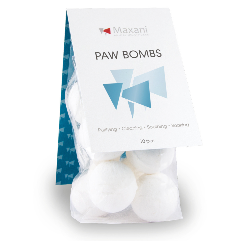 MAXANI Paw Bombs 10 buc – Bile Efervescente pentru Ingrijirea Labutelor Cainilor, cu Musetel, Galbenele si Sare din Marea Moarta
