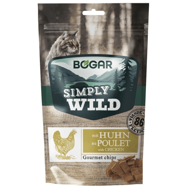 Bogar Simply Wild Chips Pui 50 g | Snack Crocant pentru Pisici cu 86,5% Carne de Pui
