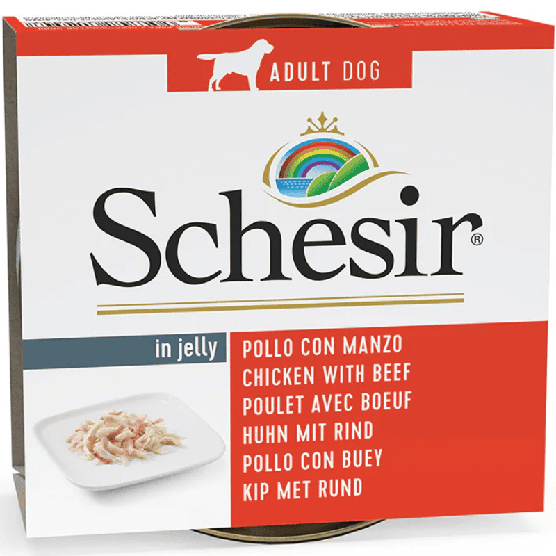 SCHESIR Dog Pui cu Vita in Aspic 150 g | Hrana Umeda Complementara pentru Caini Adulti