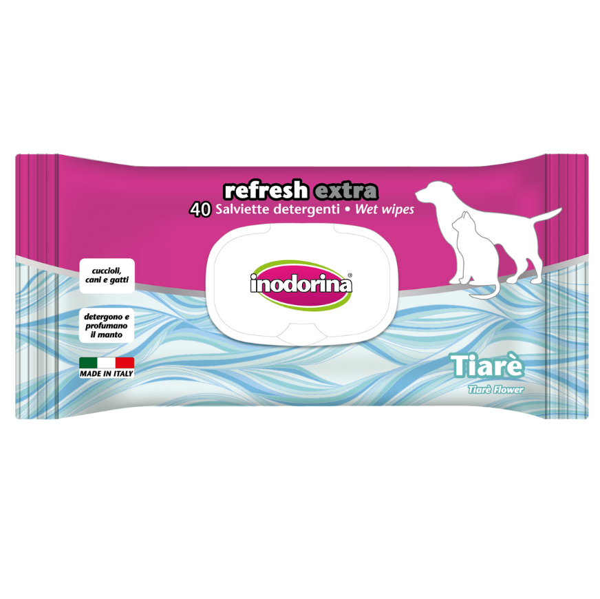 INODORINA Refresh Extra, Servetele Umede Pentru Caini si Pisici, Parfum Floral, 40buc