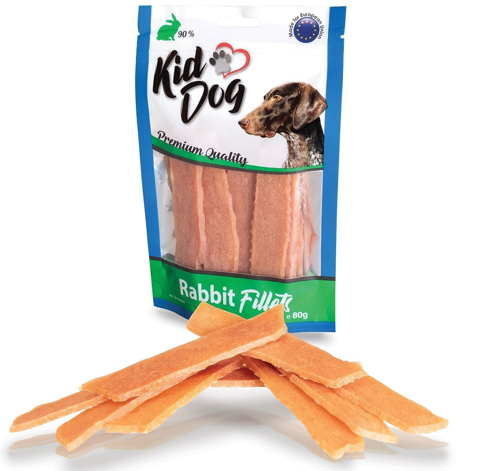 KIDDOG Fileuri de Iepure pentru Câini – Recompense Premium cu 90% Carne, 80g