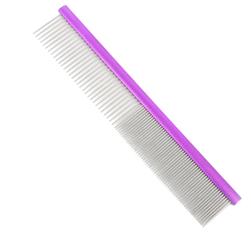 GROOM PROFESSIONAL Spectrum Aluminium Comb 50/50 Purple 25cm | Pieptene Profesional cu Dinți Scurți 28 mm pentru Câini cu Blană Fină