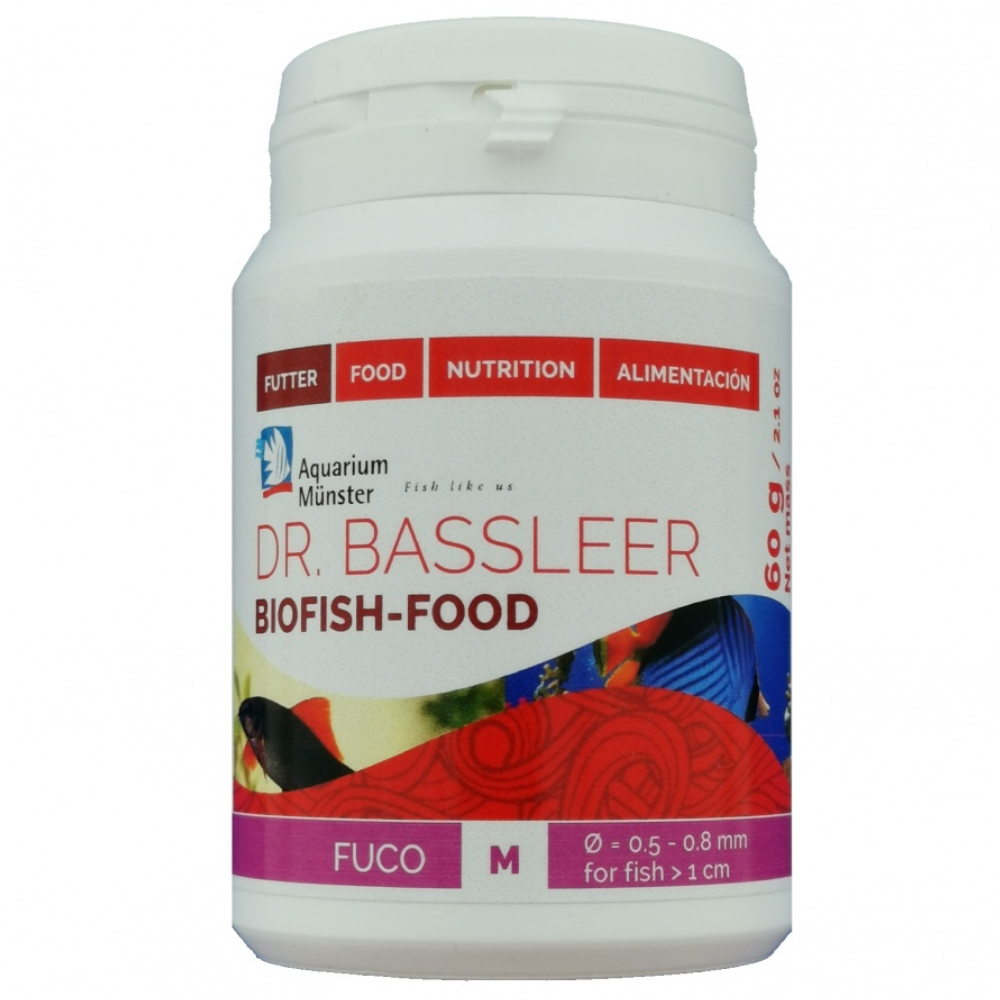 Aquarium Munster DR. BASSLEER Biofish Food Fuco M, 60 g – Hrană Granulata Premium cu Fucoidan pentru Stimularea Imunitatii Peștilor de Acvariu