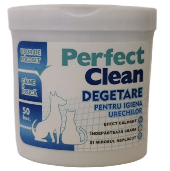 PERFECT CLEAN Degetare Pentru Igiena Urechilor la Caini si Pisici, 50buc