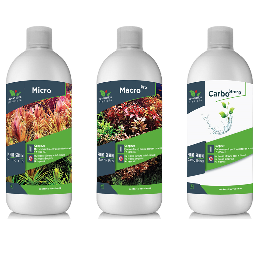 Micro-Macro-Pro Carbo PLANT SERUM, Pachet Fertilizanti Pentru Plante de Acvariu, 3x1000ml