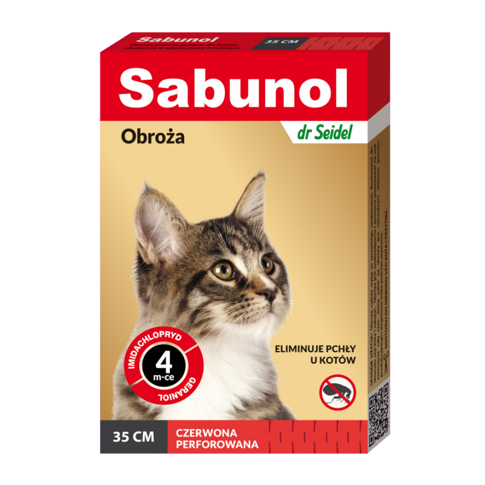 SABUNOL CAT Zgarda Antiparazitara Pentru Pisici, Protectie 4 Luni, Rosie, 35cm