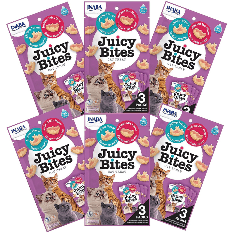 INABA Juicy Bites Shrimps & Seafood Multipack 6x(3x11.3 g) | Recompense Moi si Suculente pentru Pisici | Creveti si Fructe de Mare | Fără Cereale, Naturale, Bogate în Proteine