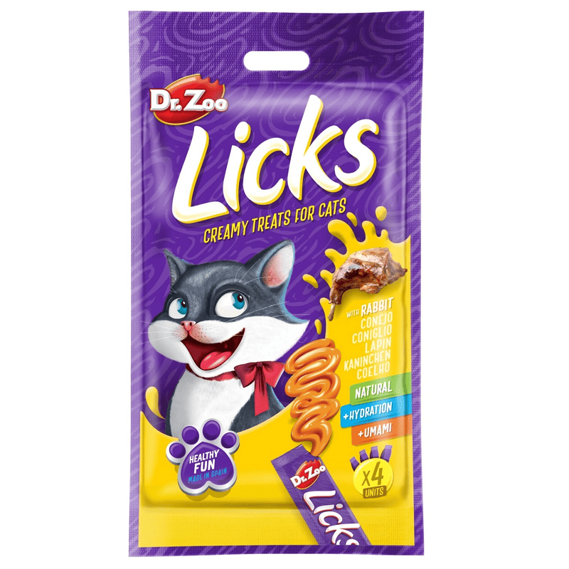 DR. ZOO Licks Iepure 4 x 15 g | Recompensa Cremoasa pentru Pisici
