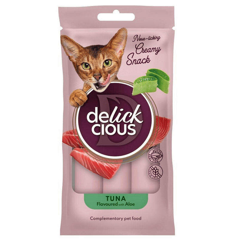 DELICKCIOUS Cat Snack Cremos cu Ton și Aloe 4 x 15 g | Hrană Complementară pentru Pisici Adulte