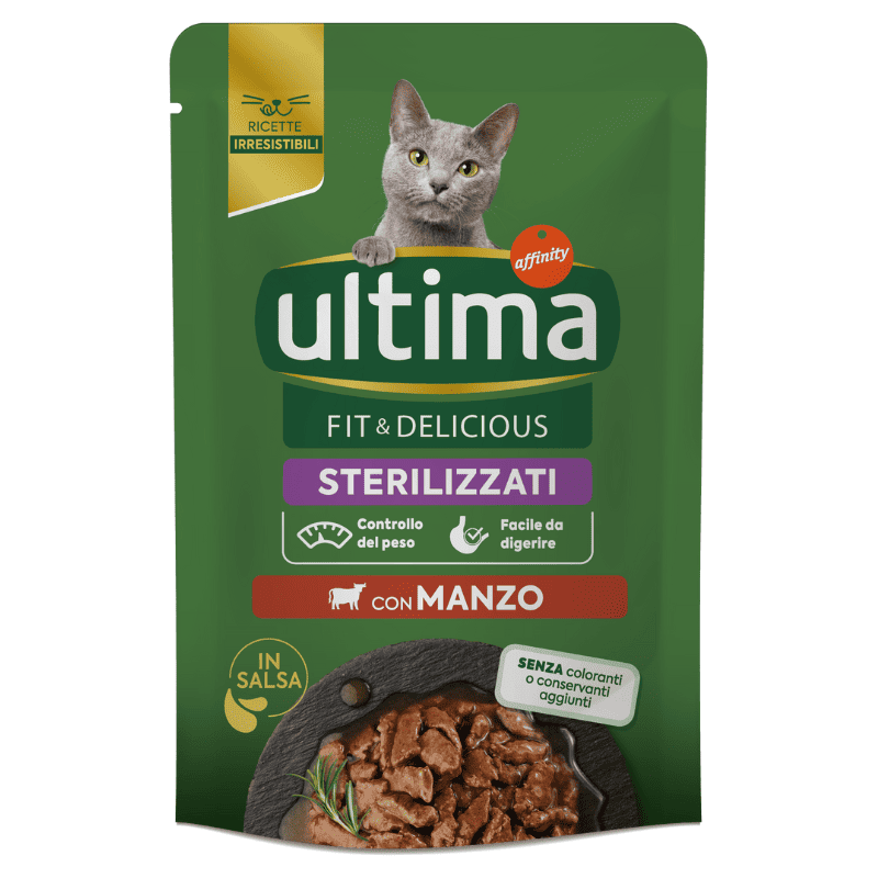 ULTIMA Cat Fit & Delicious Sterilised Vită 85 g | Hrană Umedă pentru Pisici Sterilizate | Suport pentru Controlul Greutăţii şi Energie