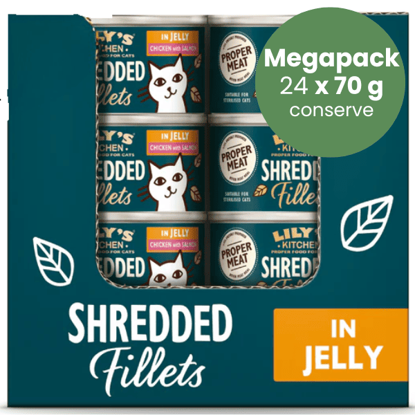 LILY'S KITCHEN Cat Adult Shredded Fillets cu Pui si Somon in Aspic Megapack 24x70 g | Hrana Umeda fara Cereale pentru Pisici Adulte