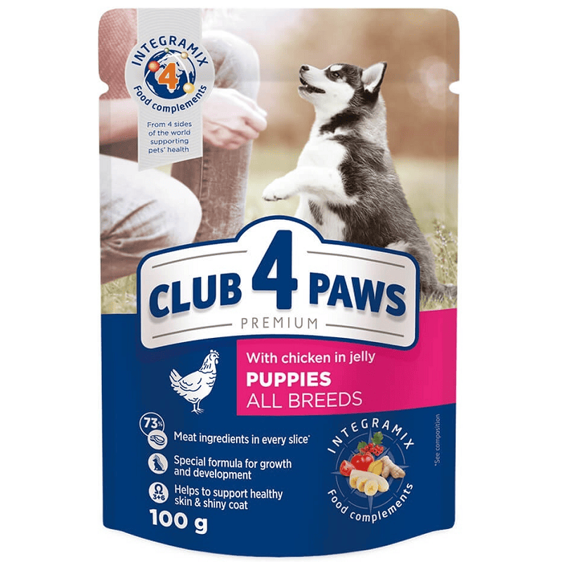 CLUB 4 PAWS Puppy Hrană Umedă Premium cu Pui 100 g | pentru Căței până la 1 An