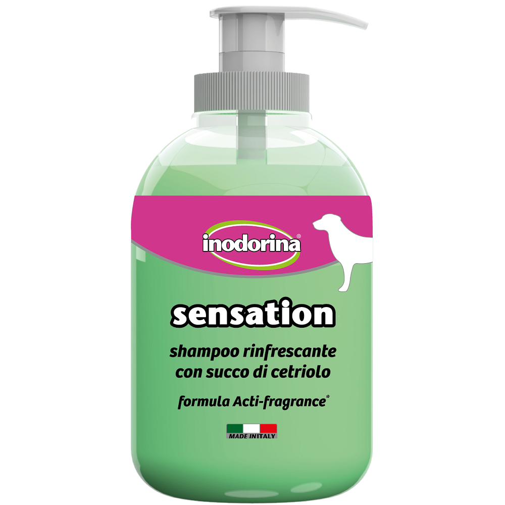 INODORINA Sensation Sampon Pentru Caini, cu Extract de Castraveti, Revitalizant si Reconfortant, Orice Tip de Blana, 300ml
