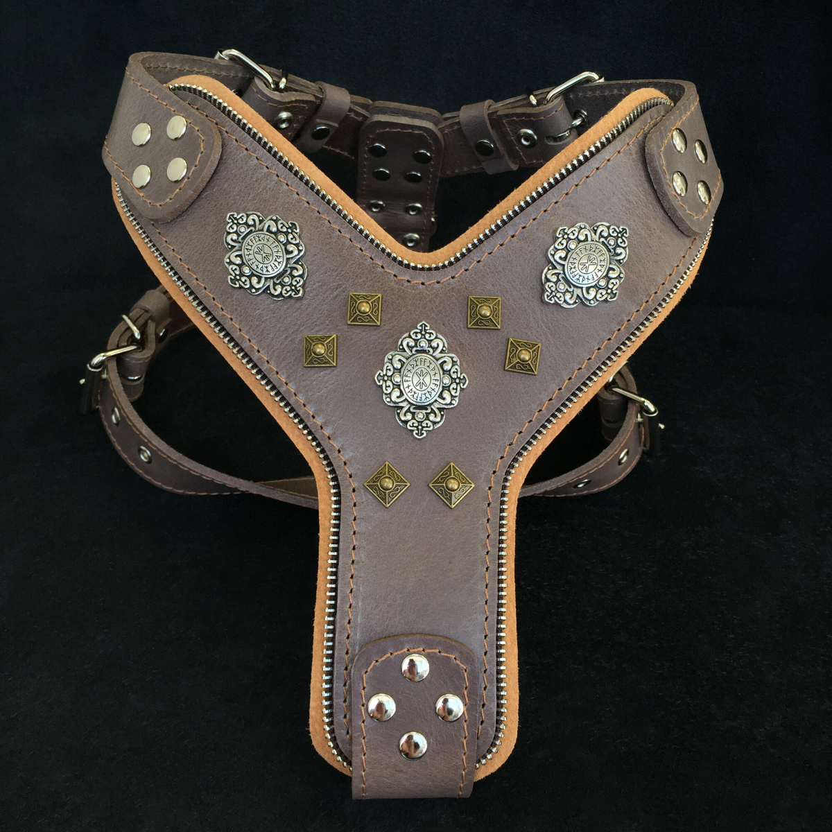BESTIA DOG GEAR "Aztec" Gri, Ham din Piele Pentru Caini, Marime M 50-75cm