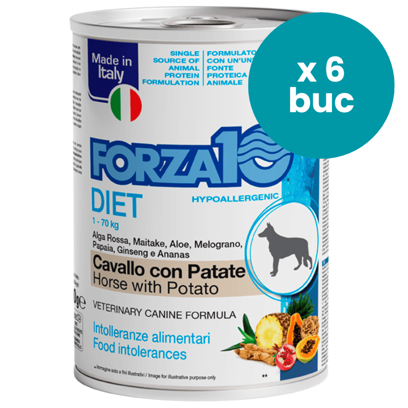 FORZA10 Solo Diet cu Cal si Cartofi,, Multipack 6x400g - Hrana Umeda Monoproteica pentru Caini cu Alergii si Intolerante | Dieta de Excludere 