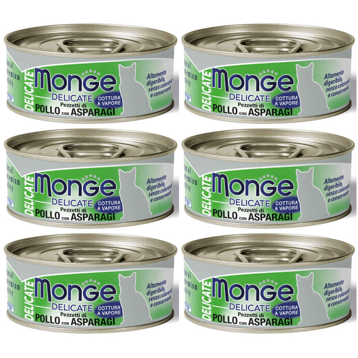 MONGE Delicate Cat, cu Pui si Sparanghel, Set Conserve Hrana Umeda Pentru Pisici, 6x80g