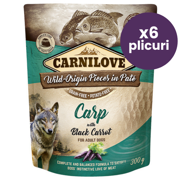 CARNILOVE Dog Pouch Pate Crap cu Morcov Negru Set 6x300 g – Hrană Umedă Fără Cereale pentru Câini, Bogată în Omega-3 și Antioxidanți Naturali