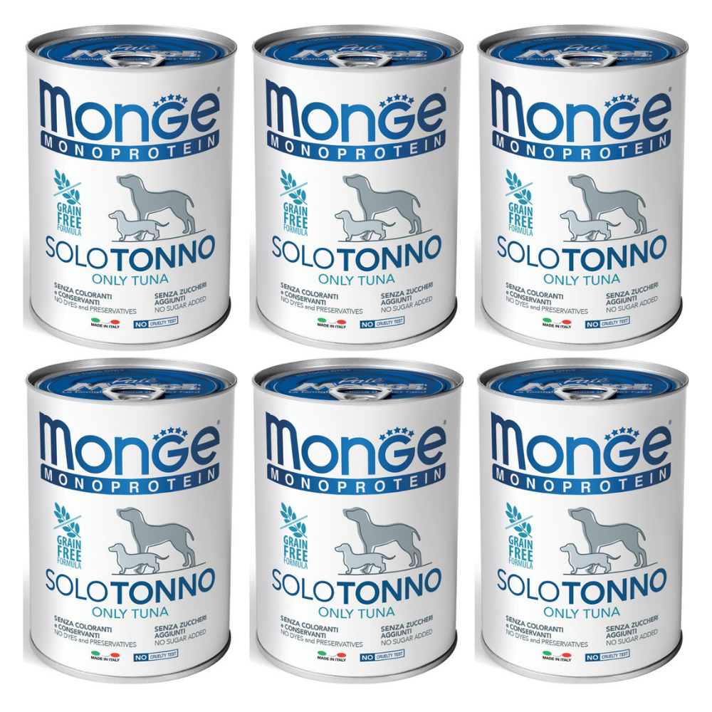 MONGE MONOPROTEIN SOLO Ton, Bax Hrana Umeda Monoproteica, Fara Cereale, Caine, (pateu) 6x400g