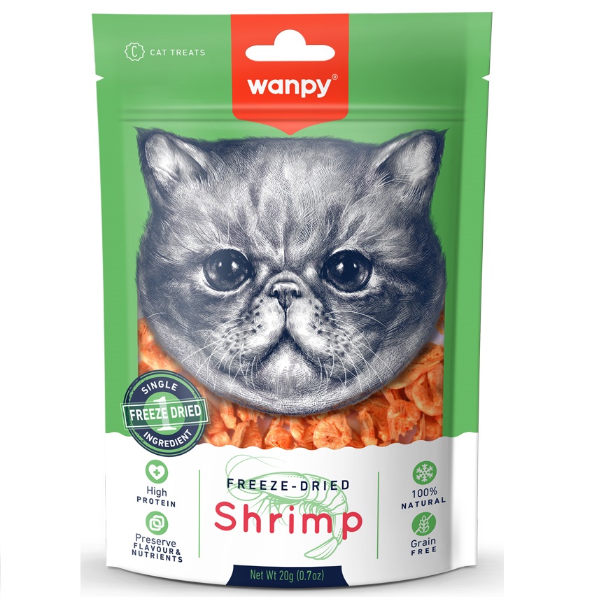 WANPY Freeze Dried Treats cu Creveti, 20 g - Recompense Monoproteice Pentru Pisici 