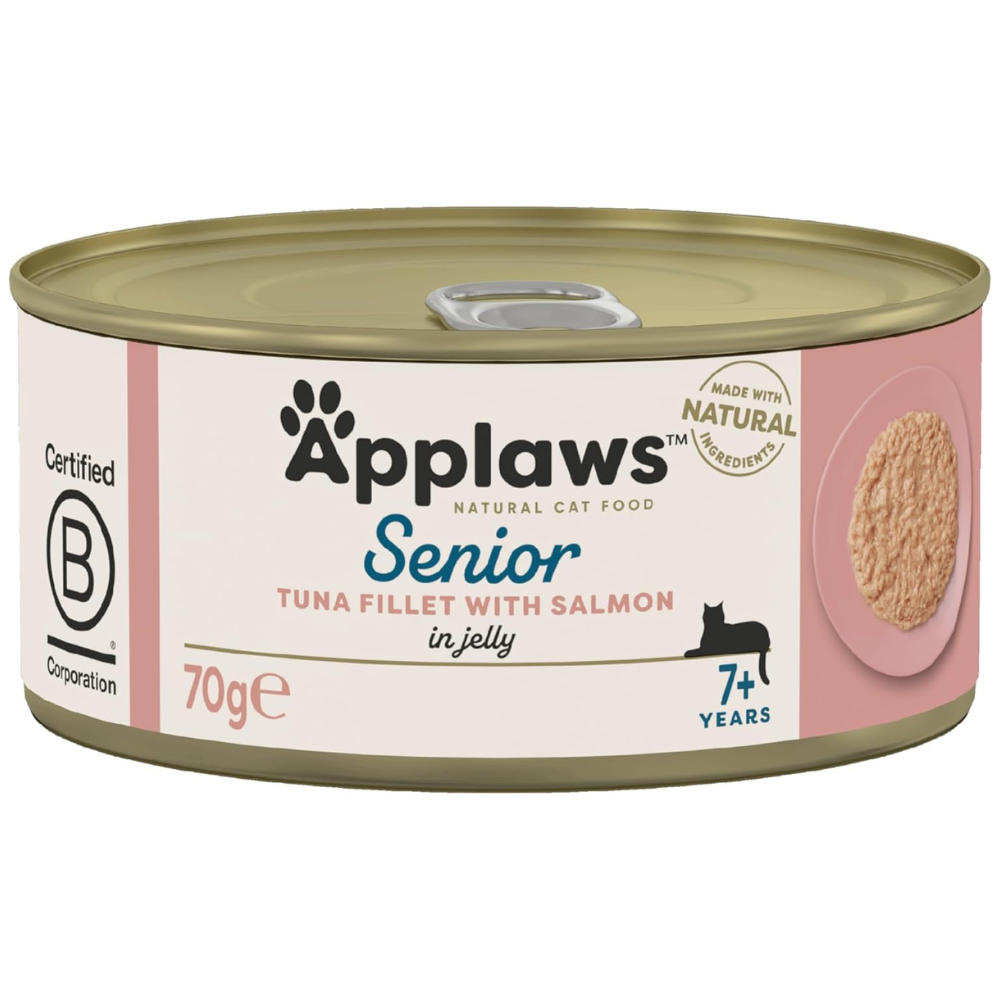 APPLAWS 100% Natural, Conserva Hrana Umeda Pisici Senioare (7+) cu Filet de Ton si Somon in Aspic, 70 g