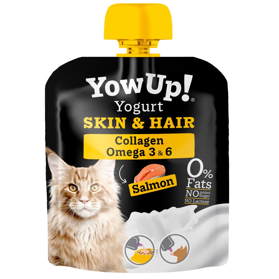 YOWUP! Yogurt Skin & Hair pentru Pisici, 85 g - Iaurt Functional pentru Piele Sanatoasa si Blana Stralucitoare, cu Ulei de Somon, Colagen si Acizi Omega-3