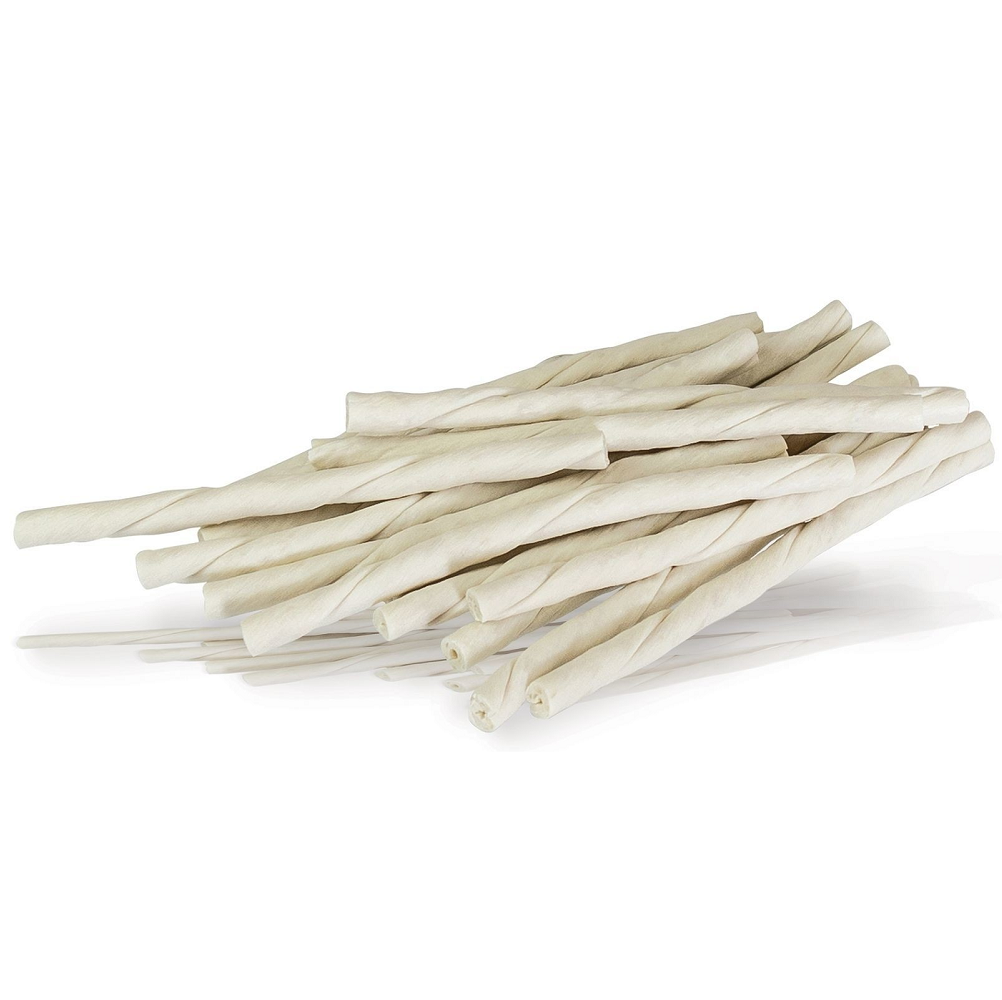 KIDDOG Baton Răsucit din Piele de Bivol, 8mm / 12cm, 100buc – Recompense Naturale de Ros pentru Câini
