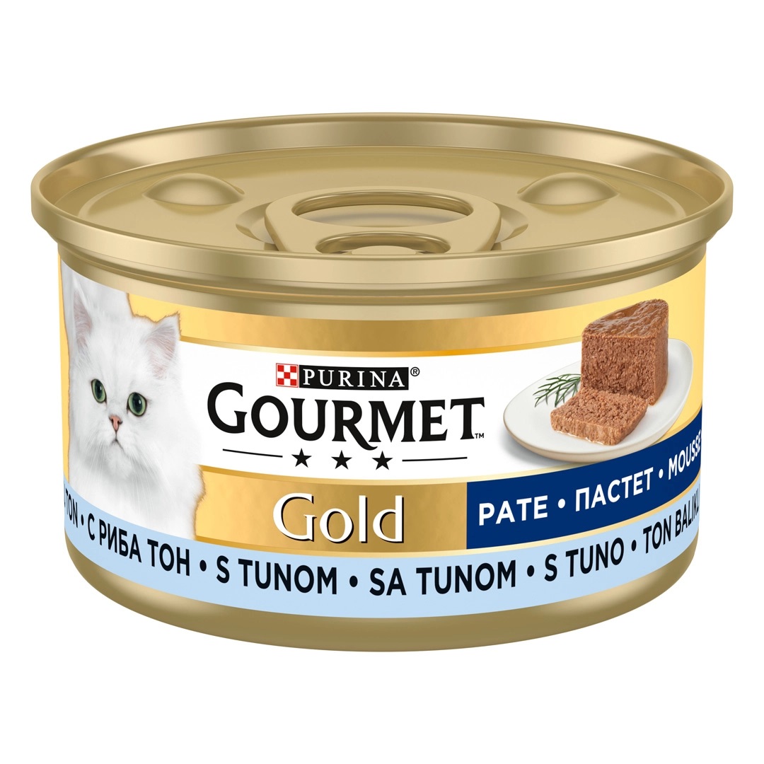 PURINA Gourmet Gold Mousse, cu Ton, Conserva Hrana Umeda Pentru Pisici Adulte, 85g