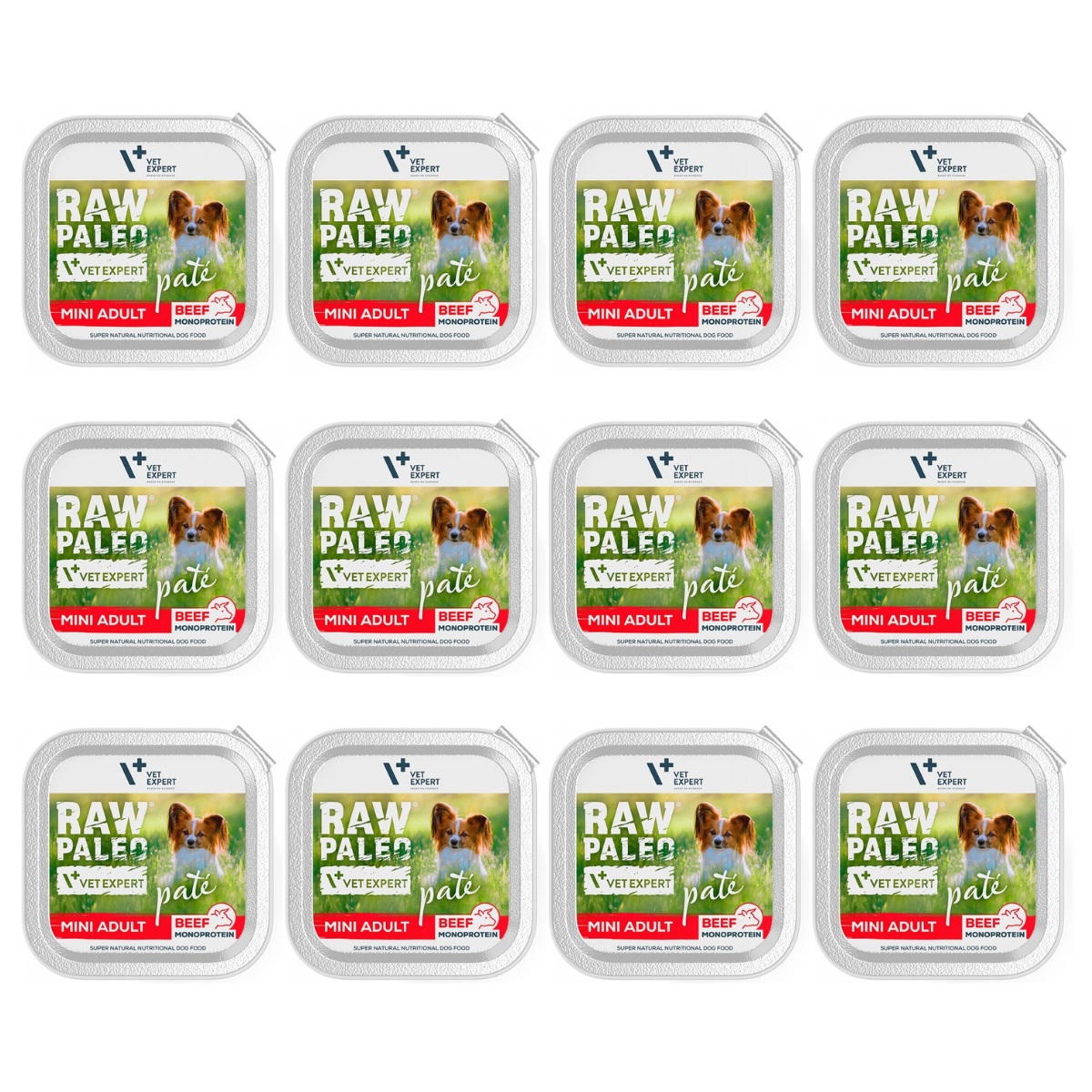 RAW PALEO Pate, cu Vita, Set Conserve Hrana Umeda Monoproteica Pentru Caini Adulti, 12x150g