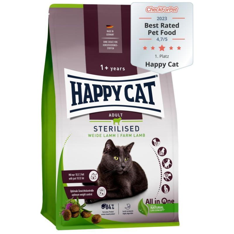 HAPPY CAT Sterilised Adult cu Miel – Hrană Uscată Premium pentru Pisici Adulte Sterilizate, Controlul Greutății și Sănătate Digestivă, 10kg