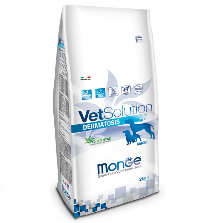 MONGE VETSOLUTION Dermatosis Canine, Hrana Uscata Pentru Caini cu Afectiuni Dermatologice | Alergii | Caderea Parului in Exces, 2kg