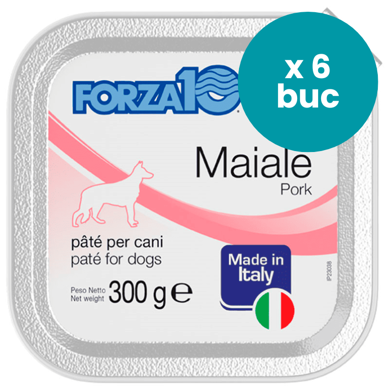 FORZA10 Solo Diet cu Porc, Multipack 6x300g - Hrana Umeda Monoproteica pentru Caini cu Alergii si Intolerante | Dieta de Excludere