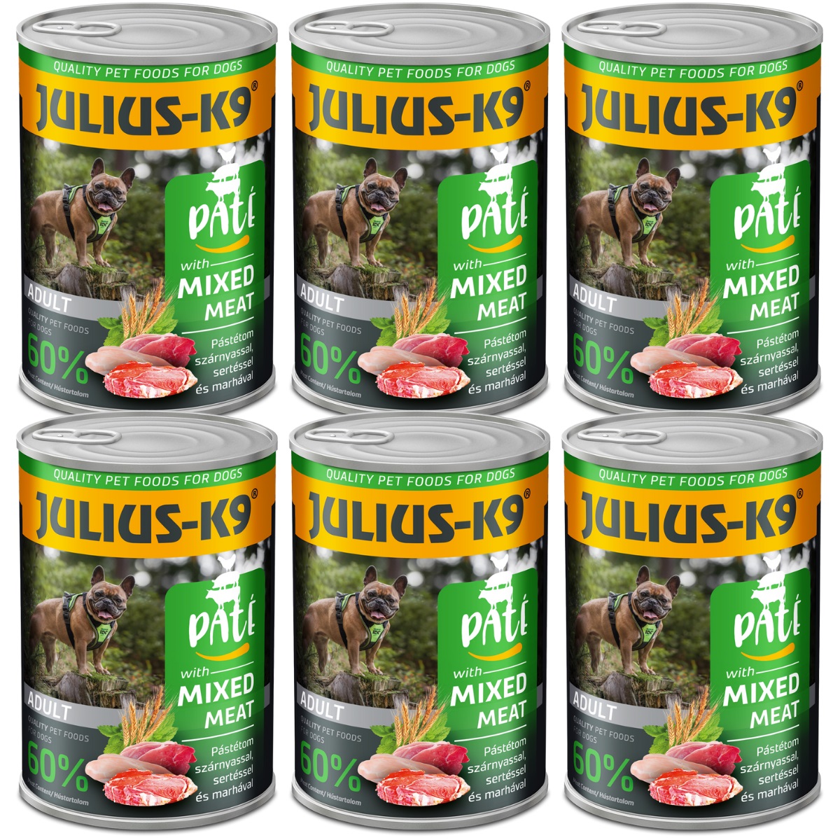 JULIUS K9 DOG, Set Conserve Hrana Umeda Pentru Caini, Pate cu Mix de Carne, 6x400g