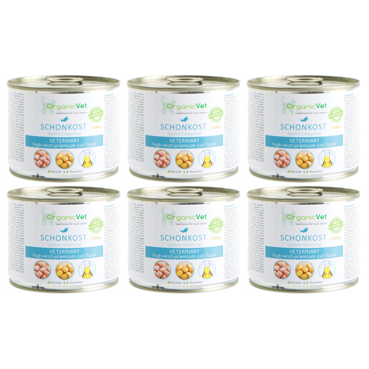OrganicVet Veterinary Feline Gastrointestinal, Set Diete Umede Pentru Pisici cu Tulburari Gastrointestinale, 6x200g