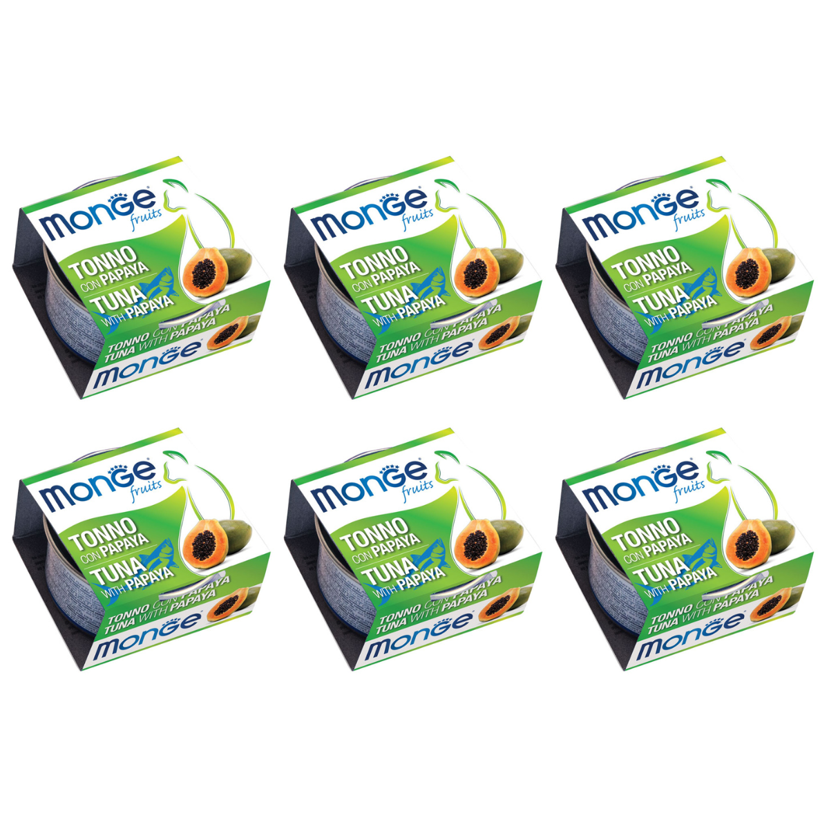 MONGE Fruits Cat, cu Ton si Papaya, Set Conserve Hrana Umeda Pentru Pisici Adulte, 6x80g