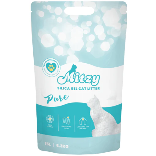 MITZY Silicat Pure 15 L / 6.3 kg | Nisip Silicat pentru Litieră fără Parfum, Absorbție Ridicată și Control Eficient al Mirosurilor