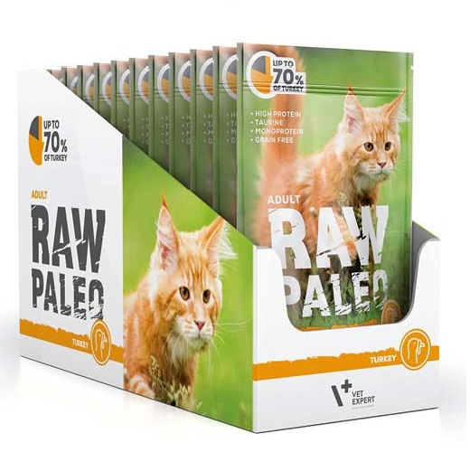 RAW PALEO Adult, Curcan, Set Plicuri Hrana Umeda Monoproteica, Fara Cereale, Pisica (pateu), 12x100g