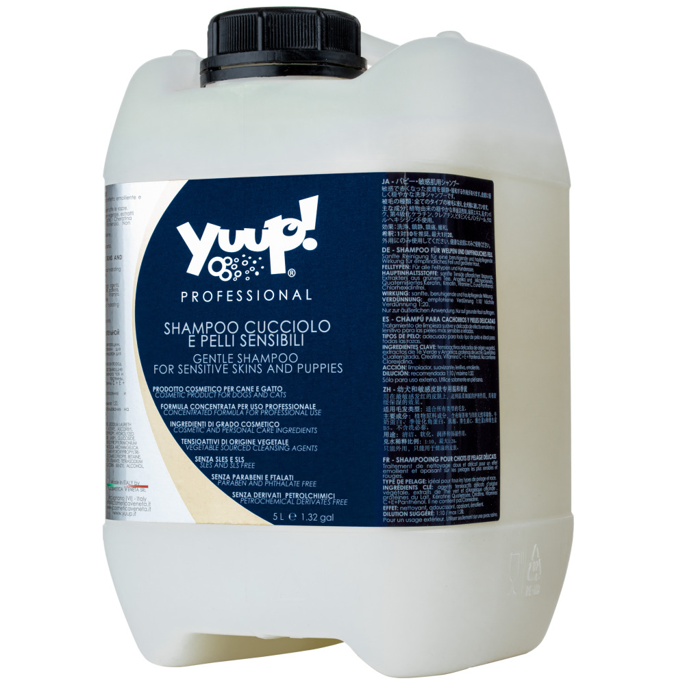 YUUP! Professional Gentle, Sampon Profesional Concentrat 1:20 Pentru Catelusi, Pisoi si Adulti Cu Piele Sensibila si Orice Tip de Blana, 5L