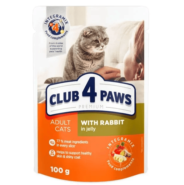 CLUB 4 PAWS Cat cu Iepure 100 g | Hrană Umedă Premium pentru Pisici Adulte