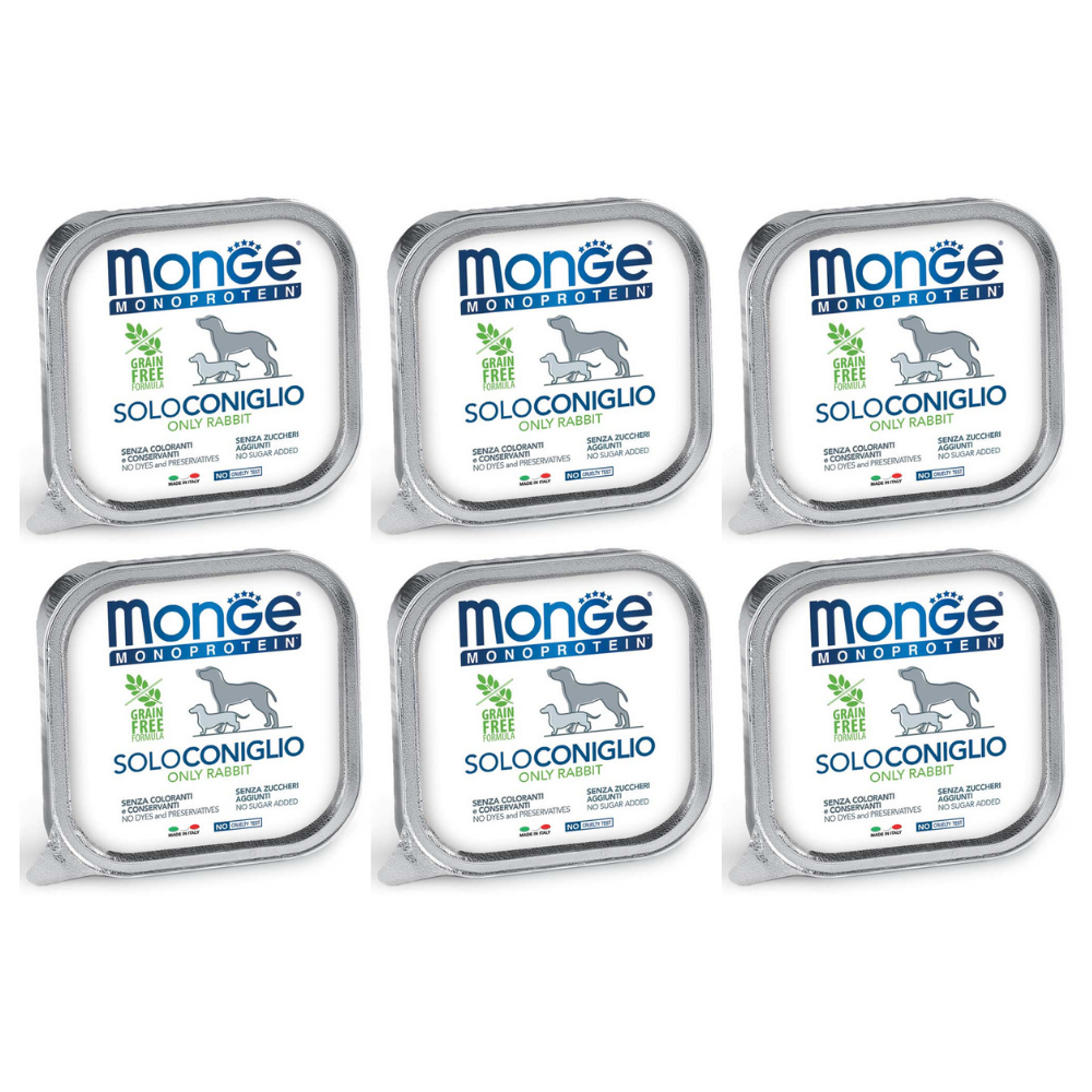 MONGE MONOPROTEIN SOLO Iepure, Bax Hrana Umeda Monoproteica, Fara Cereale, Caine (pateu) 6x150g