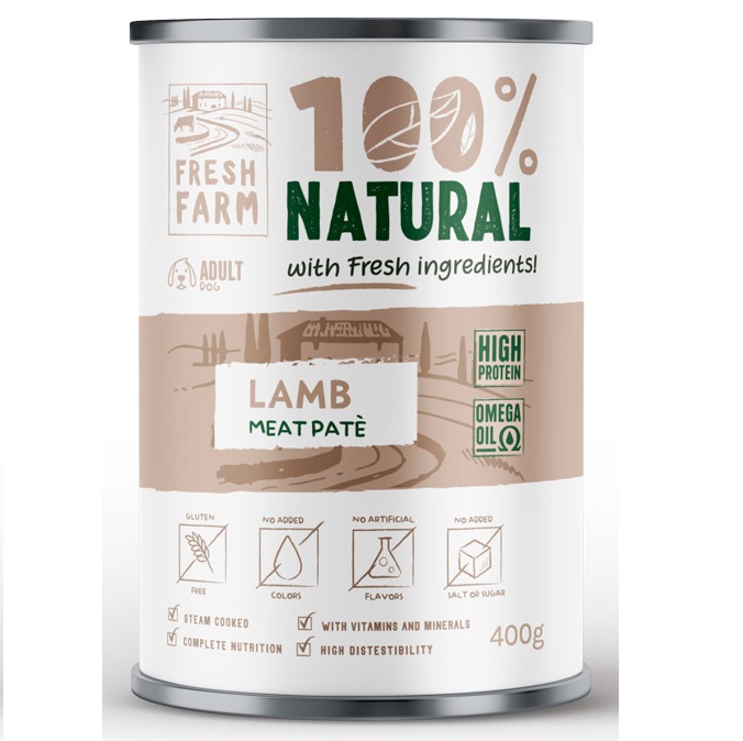 FRESH FARM Smooth Pate cu Miel si Pui, 400 g - Hrana Umeda Fara Gluten pentru Caini, Reteta Gatita la Aburi cu Textura de Pate Fin
