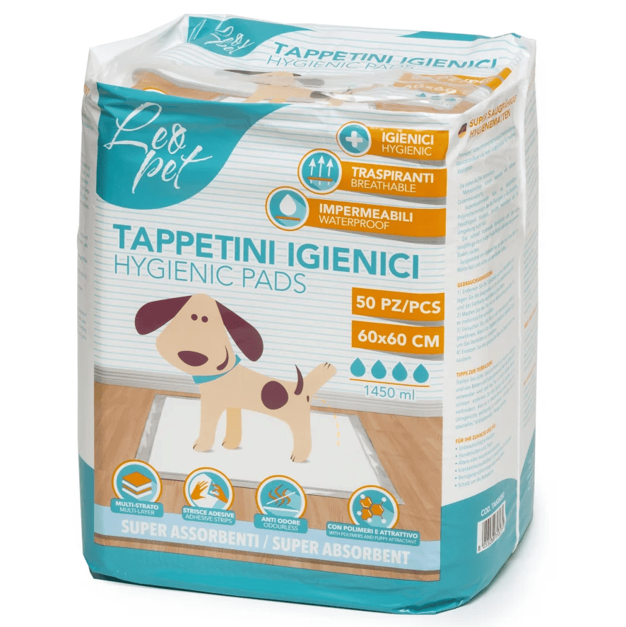 LEOPET Covorase Igienice pentru Caini 60x60 cm, 50 buc | 5 Straturi Superabsorbante, Uscare Rapida si Protectie Impermeabila